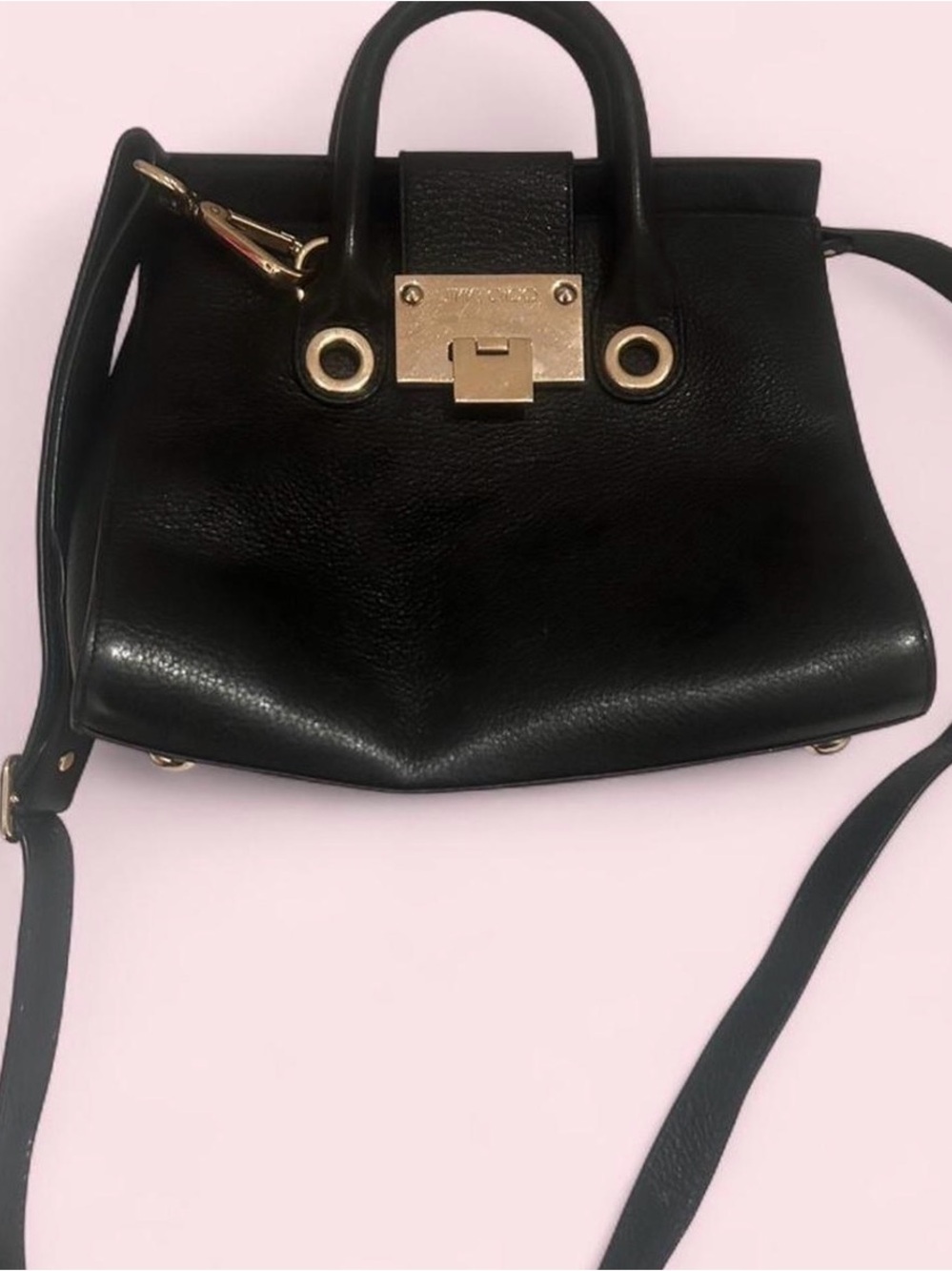 Jimmy Choo Black Leather Satchel with Gold Hardware